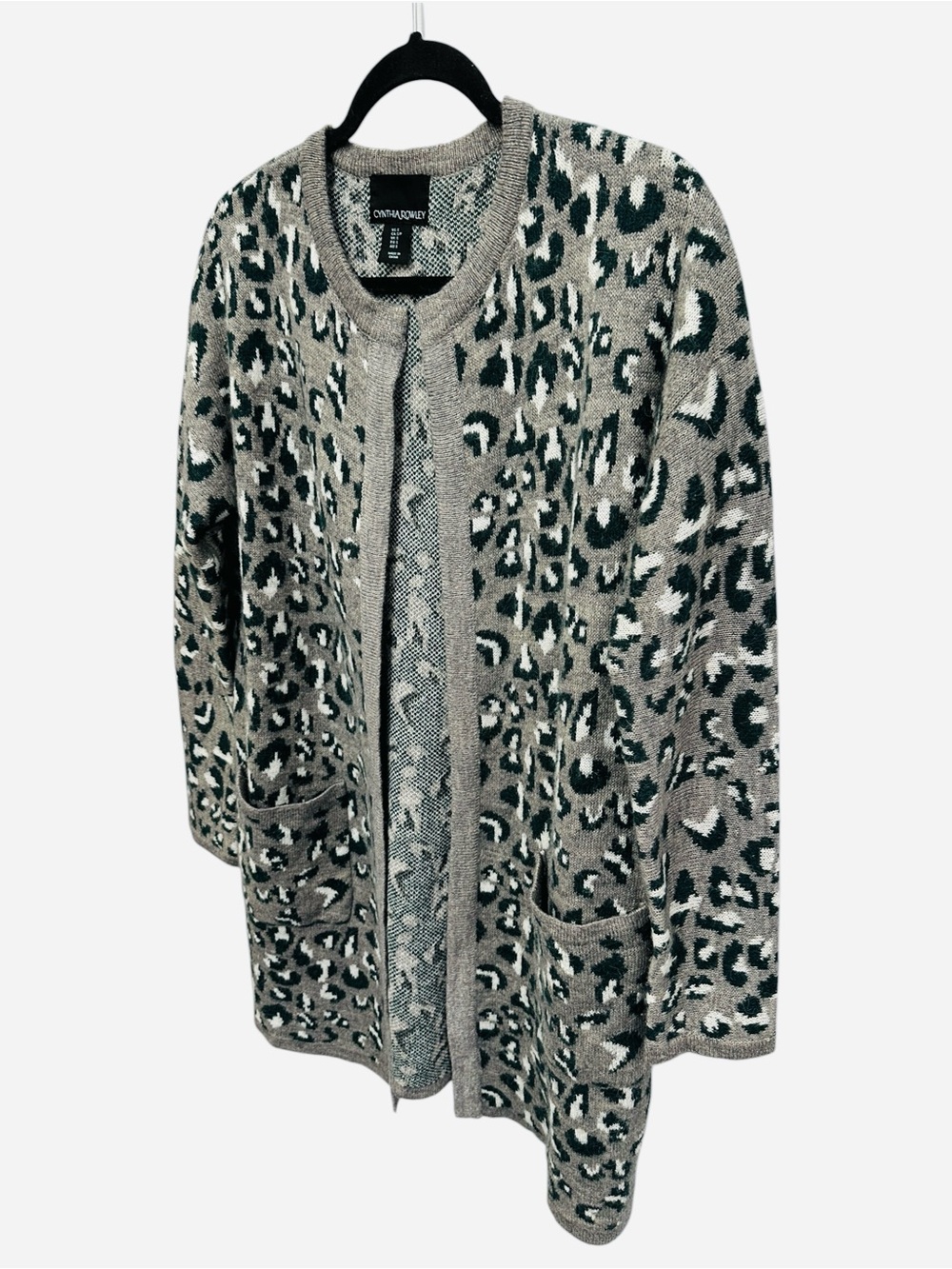 Cynthia Rowley gray leopard print open front cardigan sweater Size S - Picture 3 of 10